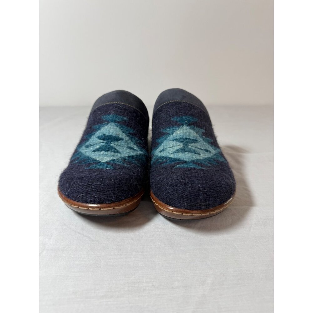 Børn Womens Wool Slip-On Mules With Geometric Pattern & Leather Sole